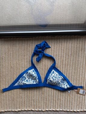 Boden Blue and White Floral Triangle Bikini Top